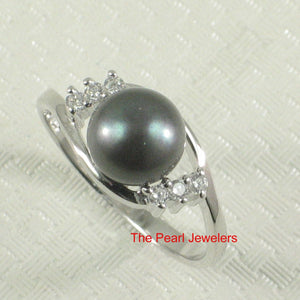 Black-Gray Pearl & Cubic Zirconia Cocktail Ring – .925 Sterling Silver