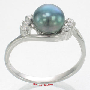 Black-Gray Pearl & Cubic Zirconia Cocktail Ring – .925 Sterling Silver