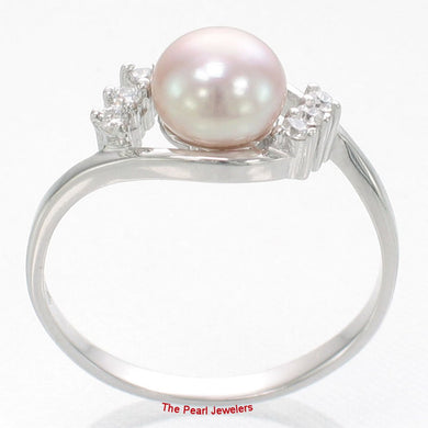 Pink-Peach Pearl & Cubic Zirconia Cocktail Ring – .925 Sterling Silver