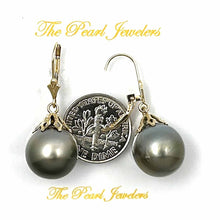 Load image into Gallery viewer, Petal Style Black Gray Tahitian Pearl Leverback Earrings – 14k Yellow Gold