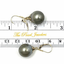 Load image into Gallery viewer, Petal Style Black Gray Tahitian Pearl Leverback Earrings – 14k Yellow Gold