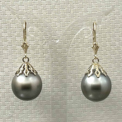 Petal Style Black Gray Tahitian Pearl Leverback Earrings – 14k Yellow Gold