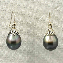 Load image into Gallery viewer, Flower Petal Tahitian Pearl Hook Earrings – 14k Yellow Gold