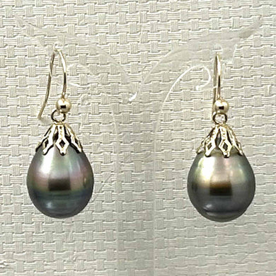 Flower Petal Tahitian Pearl Hook Earrings – 14k Yellow Gold
