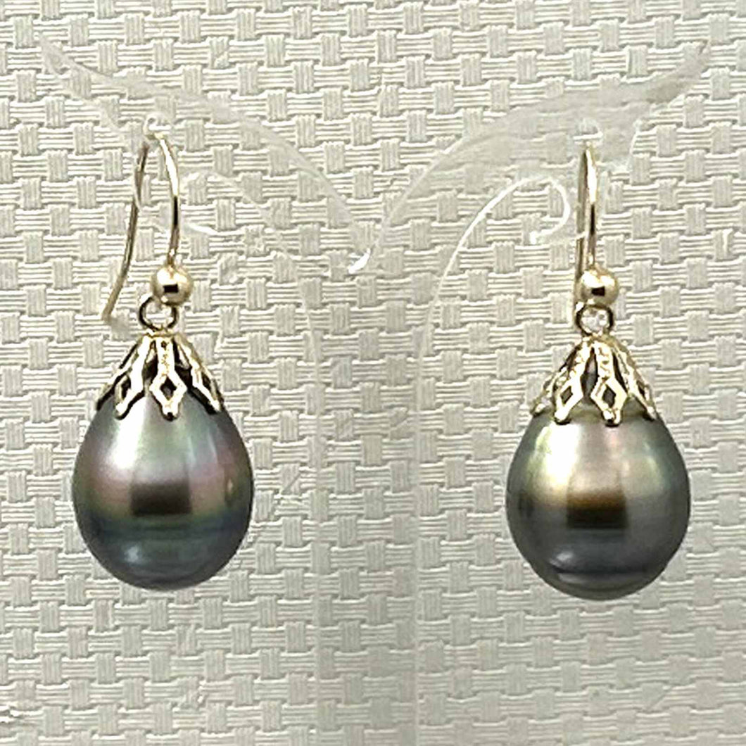 Flower Petal Tahitian Pearl Hook Earrings – 14k Yellow Gold