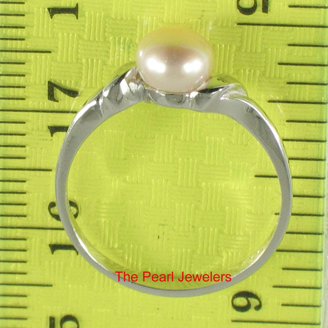Solid Sterling Silver .925 Pink-Peach Freshwater Cultured Pearl Solitaire Ring