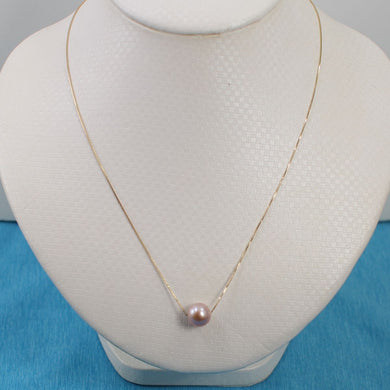 Pink Cultured Pearl Floating Necklace in 14k Gold