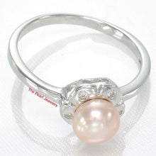 Load image into Gallery viewer, Solid Sterling Silver .925 Pink-Peach Freshwater Cultured Pearl &amp; CZ Accent Ring