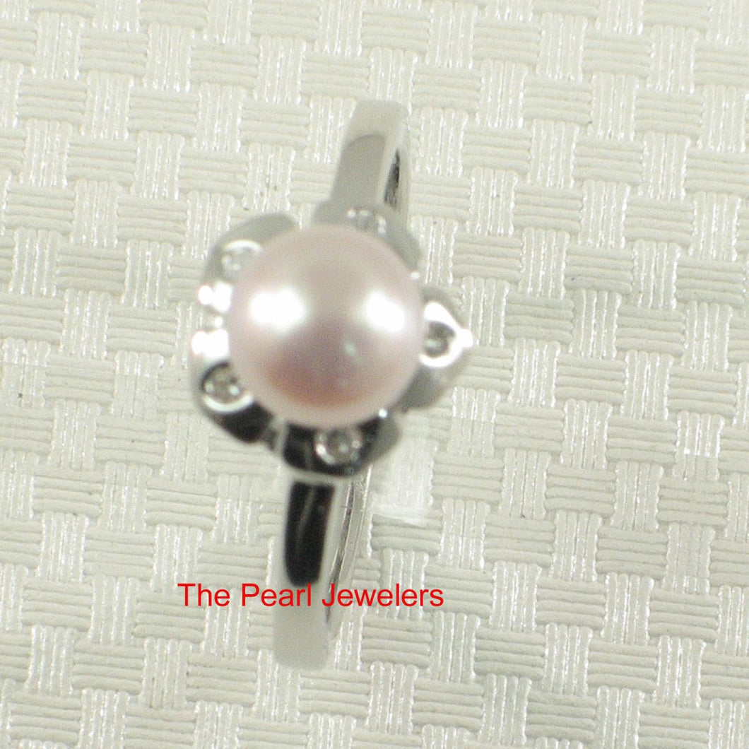 Solid Sterling Silver .925 Pink-Peach Freshwater Cultured Pearl & CZ Accent Ring