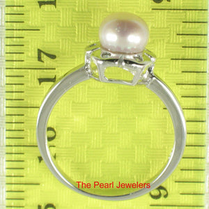 Solid Sterling Silver .925 Pink-Peach Freshwater Cultured Pearl & CZ Accent Ring