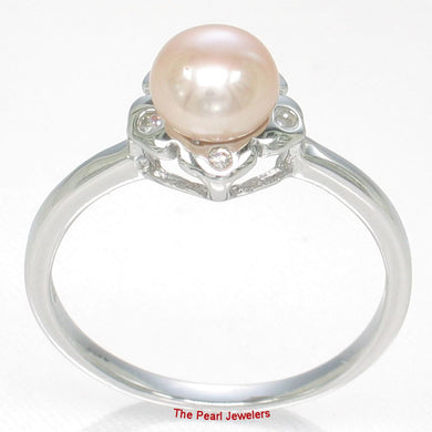 Solid Sterling Silver .925 Pink-Peach Freshwater Cultured Pearl & CZ Accent Ring