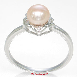 Solid Sterling Silver .925 Pink-Peach Freshwater Cultured Pearl & CZ Accent Ring