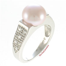 Load image into Gallery viewer, Solid Sterling Silver .925 Pink-Peach Cultured Pearl &amp; CZ Accent Ring