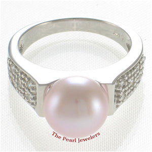 Solid Sterling Silver .925 Pink-Peach Cultured Pearl & CZ Accent Ring