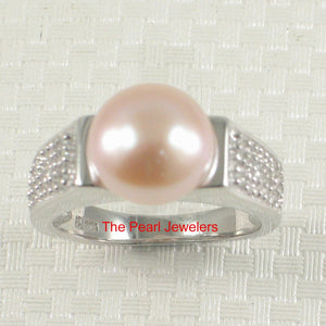 Solid Sterling Silver .925 Pink-Peach Cultured Pearl & CZ Accent Ring