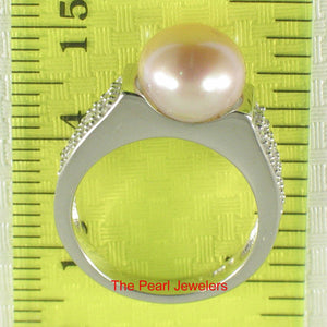 Solid Sterling Silver .925 Pink-Peach Cultured Pearl & CZ Accent Ring