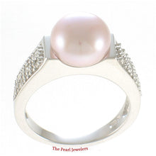 Load image into Gallery viewer, Solid Sterling Silver .925 Pink-Peach Cultured Pearl &amp; CZ Accent Ring
