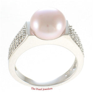 Solid Sterling Silver .925 Pink-Peach Cultured Pearl & CZ Accent Ring
