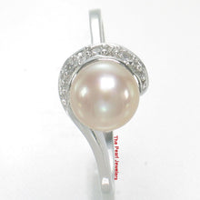 Load image into Gallery viewer, Solid Sterling Silver .925 Pink-Peach Freshwater Cultured Pearl &amp; CZ Crescent Ring