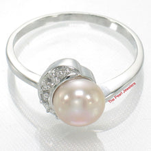 Load image into Gallery viewer, Solid Sterling Silver .925 Pink-Peach Freshwater Cultured Pearl &amp; CZ Crescent Ring