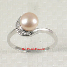 Load image into Gallery viewer, Solid Sterling Silver .925 Pink-Peach Freshwater Cultured Pearl &amp; CZ Crescent Ring