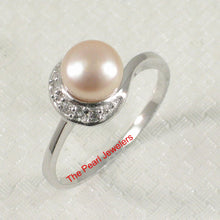 Load image into Gallery viewer, Solid Sterling Silver .925 Pink-Peach Freshwater Cultured Pearl &amp; CZ Crescent Ring