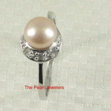 Load image into Gallery viewer, Solid Sterling Silver .925 Pink-Peach Freshwater Cultured Pearl &amp; CZ Crescent Ring