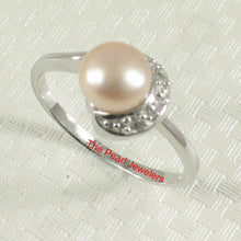 Load image into Gallery viewer, Solid Sterling Silver .925 Pink-Peach Freshwater Cultured Pearl &amp; CZ Crescent Ring