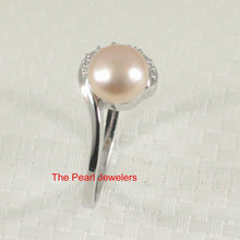Load image into Gallery viewer, Solid Sterling Silver .925 Pink-Peach Freshwater Cultured Pearl &amp; CZ Crescent Ring