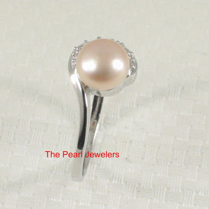 Solid Sterling Silver .925 Pink-Peach Freshwater Cultured Pearl & CZ Crescent Ring