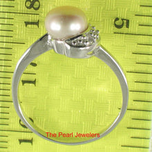 Load image into Gallery viewer, Solid Sterling Silver .925 Pink-Peach Freshwater Cultured Pearl &amp; CZ Crescent Ring