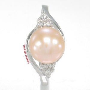 Solid Silver .925 Pink-Peach Pearl CZ Accent Ring
