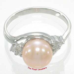 Solid Silver .925 Pink-Peach Pearl CZ Accent Ring