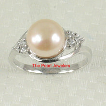 Load image into Gallery viewer, Solid Silver .925 Pink-Peach Pearl CZ Accent Ring