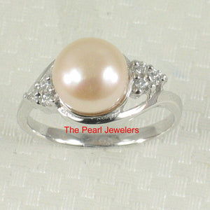 Solid Silver .925 Pink-Peach Pearl CZ Accent Ring