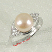 Load image into Gallery viewer, Solid Silver .925 Pink-Peach Pearl CZ Accent Ring