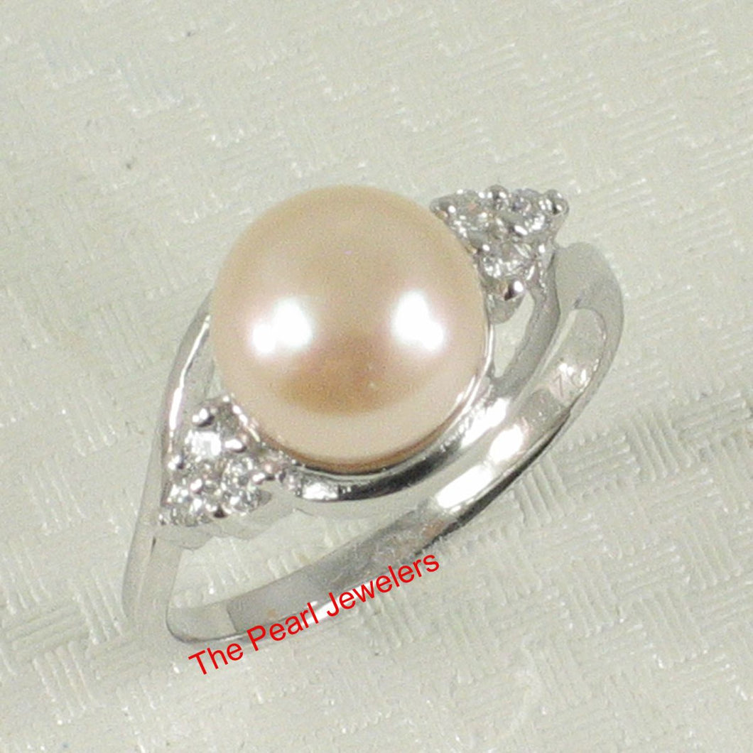 Solid Silver .925 Pink-Peach Pearl CZ Accent Ring