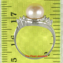 Load image into Gallery viewer, Solid Silver .925 Pink-Peach Pearl CZ Accent Ring