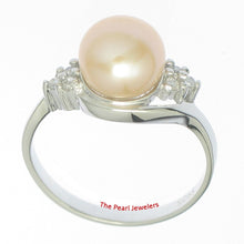 Load image into Gallery viewer, Solid Silver .925 Pink-Peach Pearl CZ Accent Ring