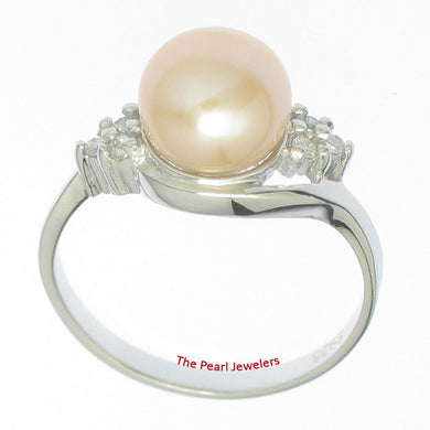 Solid Silver .925 Pink-Peach Pearl CZ Accent Ring