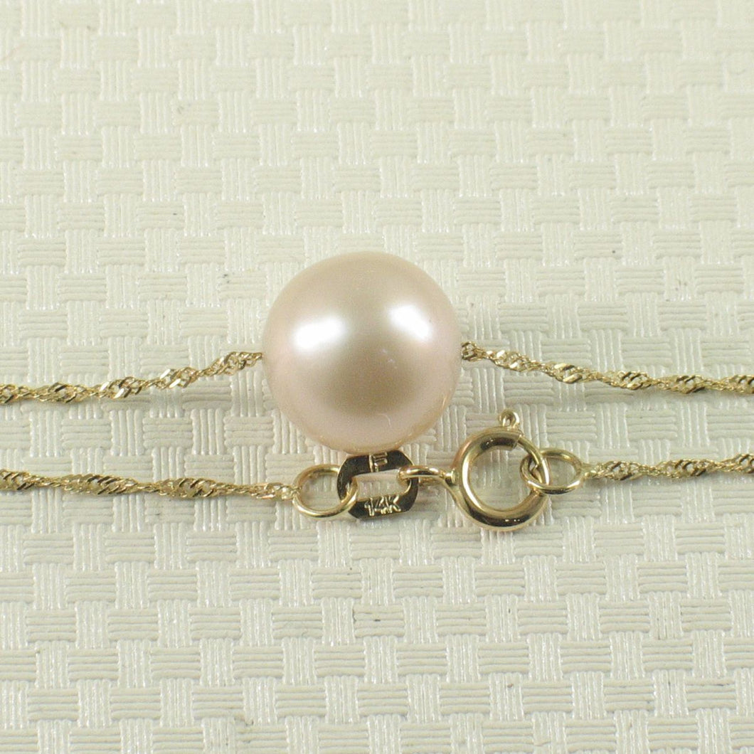 Pink Pearl on 14k Gold Singapore Chain Necklace