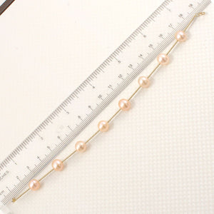 14k Yellow Gold Twist Tube Pink Cultured Pearl Bracelet