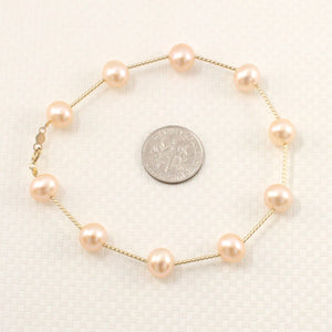 14k Yellow Gold Twist Tube Pink Cultured Pearl Bracelet