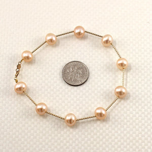 14k Yellow Gold Twist Tube Pink Cultured Pearl Bracelet