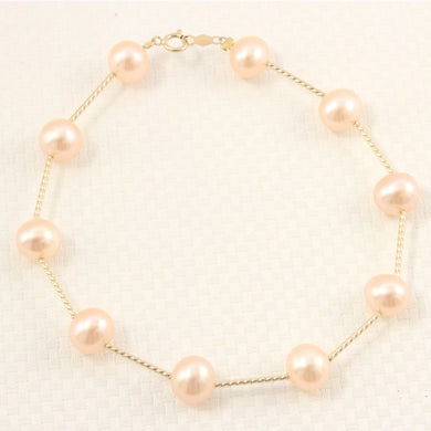 14k Yellow Gold Twist Tube Pink Cultured Pearl Bracelet