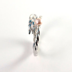 Solid Sterling Silver .925 Pink Freshwater Cultured Pearl Wheat-Style Adjustable Ring