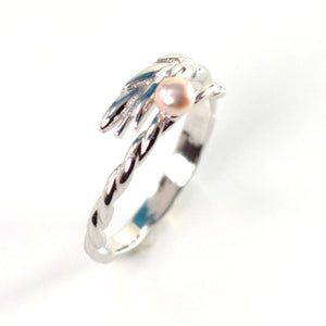 Solid Sterling Silver .925 Pink Freshwater Cultured Pearl Wheat-Style Adjustable Ring