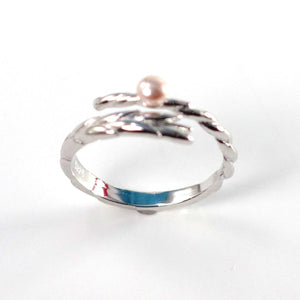 Solid Sterling Silver .925 Pink Freshwater Cultured Pearl Wheat-Style Adjustable Ring
