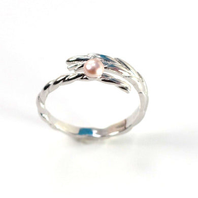 Solid Sterling Silver .925 Pink Freshwater Cultured Pearl Wheat-Style Adjustable Ring