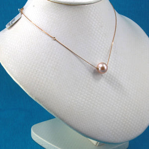 AAA Pink Pearl Slider Necklace on 14k Yellow Gold